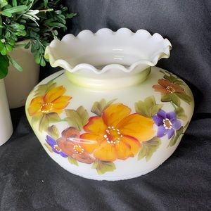 Vintage hand painted milk glass hurricane lamp shade